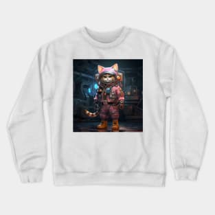 Cosmic Cat in Cyberpunk Spacesuit: Cool Futuristic Realistic Painting Crewneck Sweatshirt